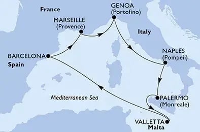 Familiecruise i Middelhavet – seilingskart