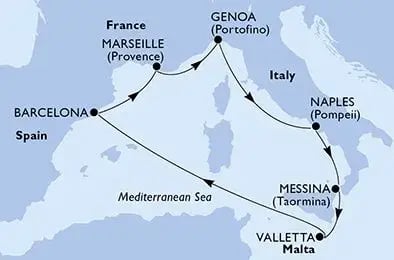Familiecruise i Middelhavet – seilingskart