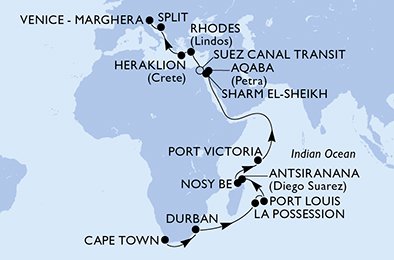 Kapstaden–Venezia, 29 netter med MSC Armonia