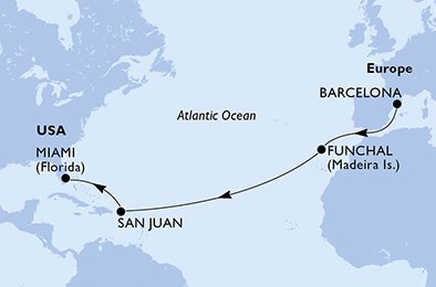 Atlanterhavet fra Barcelona til Miami, 13 netter med MSC Grandiosa
