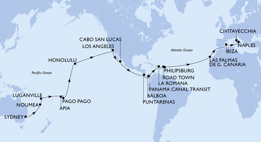 Jorden rundt, siste del: Sydney–Civitavecchia med MSC Magnifica