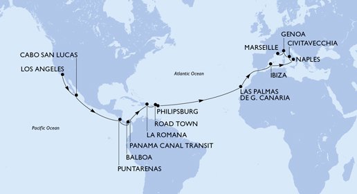 Jorden rundt, siste del: Los Angeles–Marseille med MSC Magnifica