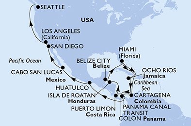 Karibia og Panamakanalen: Miami–Seattle, 29 netter med MSC Poesia
