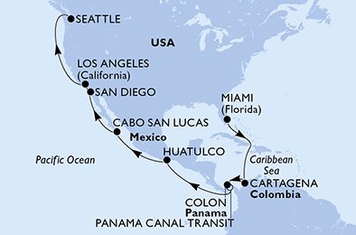 Gjennom Panamakanalen: Miami–Seattle, 18 netter med MSC Poesia