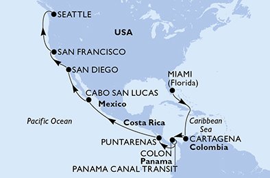 Panamakanalen 2028: Miami–Seattle, 18 netter med MSC Poesia