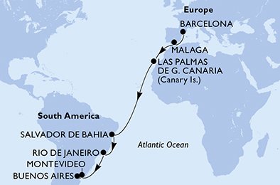 Barcelona–Buenos Aires 2027, 17 netter med MSC Splendida