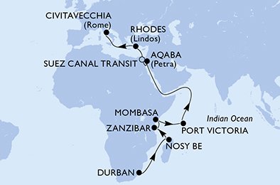 Durban–Europa 2028 med MSC Sinfonia