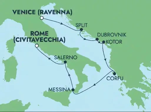 Seilingskart Norwegian Gem Roma til Venezia