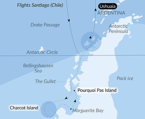 Bortenfor Polarsirkelen i Antarktis med Le Commandant Charcot