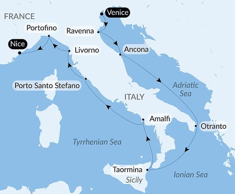 Italias kyst fra Venezia til Nice med Le Bougainville