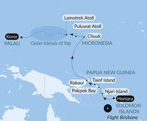 Salomonøyene til Palau med Le Jacques Cartier