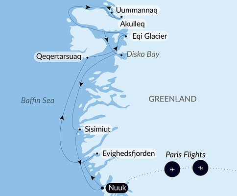 Diskobukta og inuittbyene med Le Lyrial