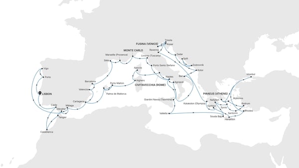 Grand Voyage 2027: Middelhavet rundt fra Lisboa med Silver Dawn