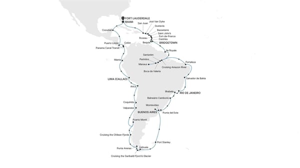 Grand Voyage 2028: Sør-Amerika, Miami til Fort Lauderdale med Silver Ray