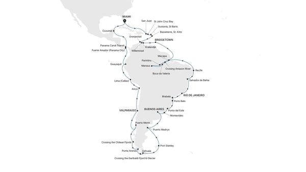 Grand Voyage 2027: Sør-Amerika fra Miami med Silver Nova