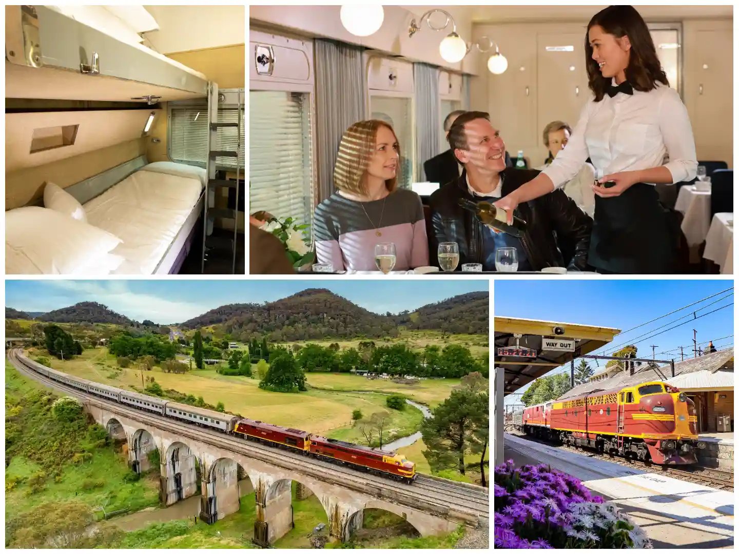 a collage of four different photographs. Showcasing life onbard Vintage Rail from Sydney.